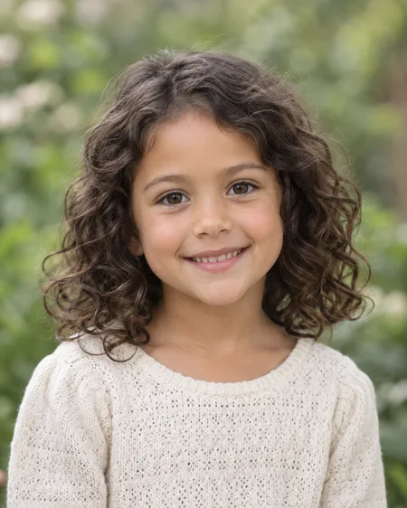 Fictional birthday child smiling for a keepsake portrait